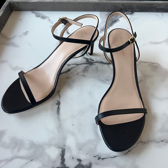 NEW Stuart Weitzman Dancer 60 Black Leather Sandals Size 10.5 - Picture 4 of 9